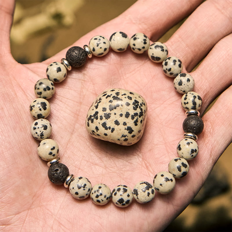 Bracelet de perles en pierre de lave naturelle de jaspe dalmatien Olivenorma
