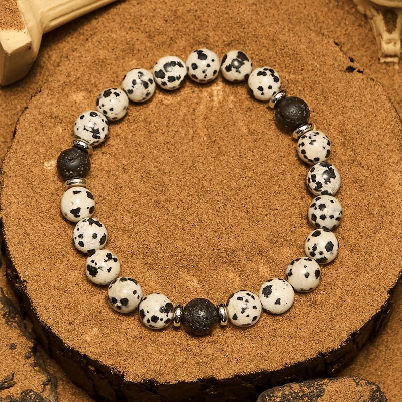 Bracelet de perles en pierre de lave naturelle de jaspe dalmatien Olivenorma