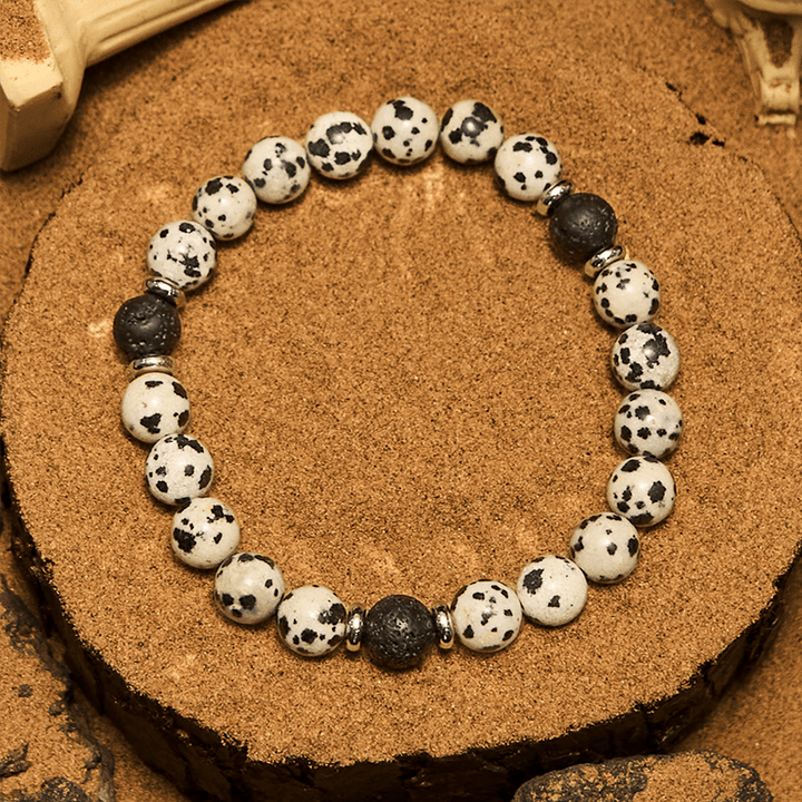 Bracelet de perles en pierre de lave naturelle de jaspe dalmatien Olivenorma