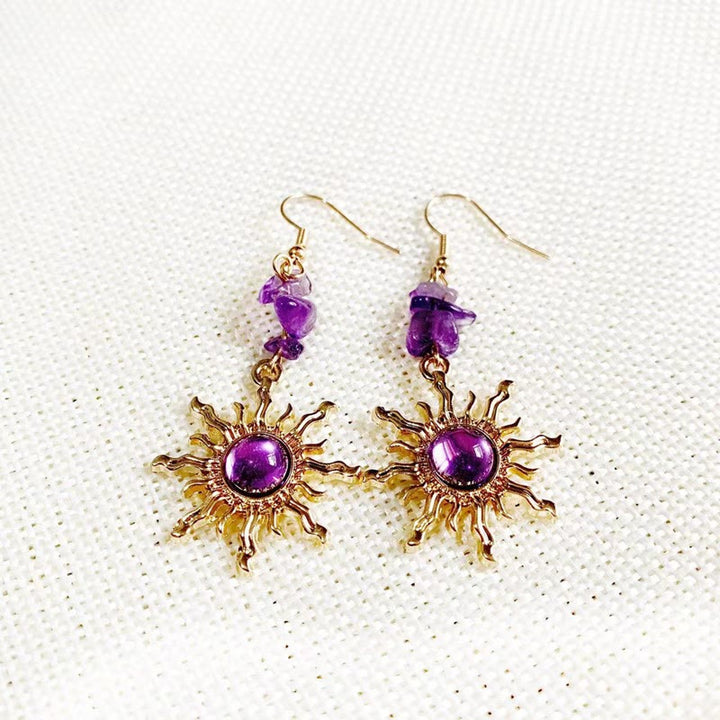 Boucles d'oreilles soleil en perles de gravier d'améthyste naturelle Olivenorma