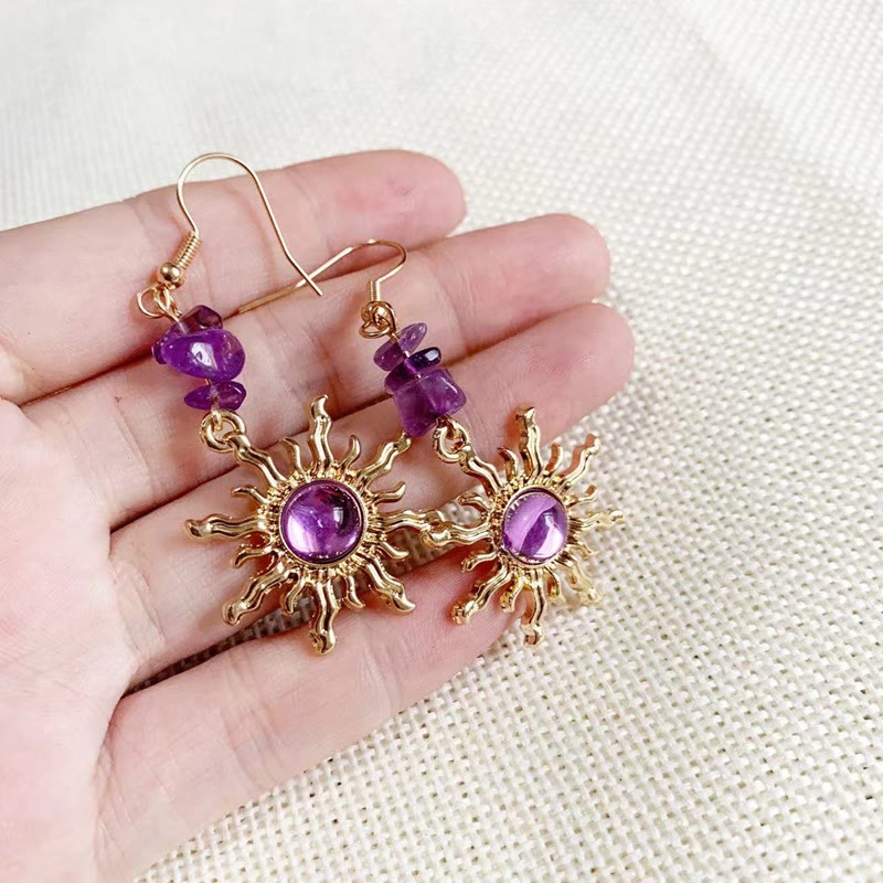 Boucles d'oreilles soleil en perles de gravier d'améthyste naturelle Olivenorma