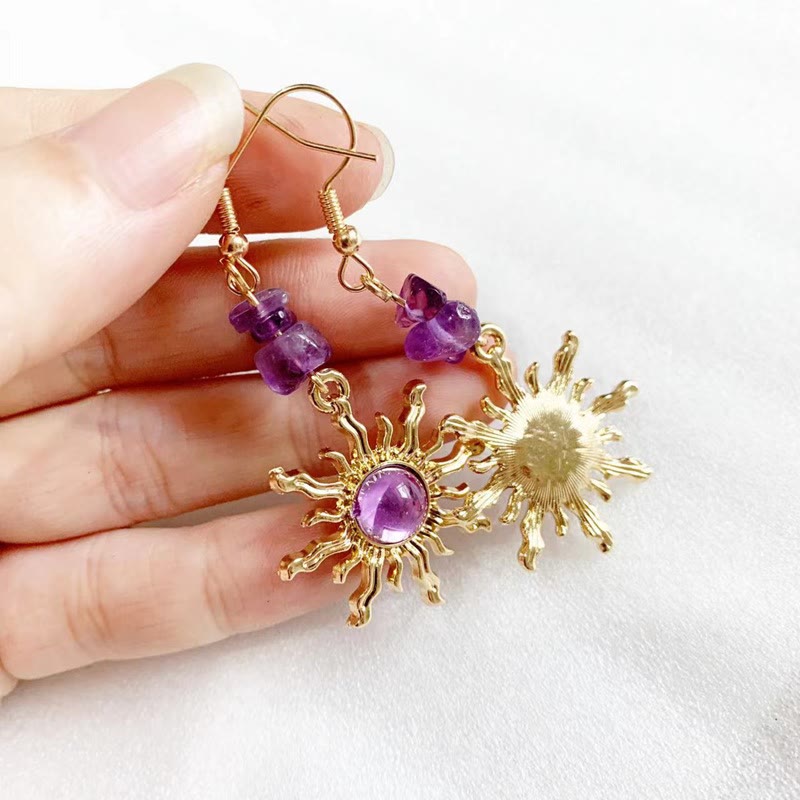 Boucles d'oreilles soleil en perles de gravier d'améthyste naturelle Olivenorma