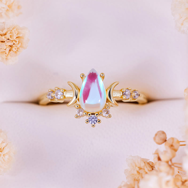 Bague double lune en pierre de lune artificielle taille goutte Olivenorma