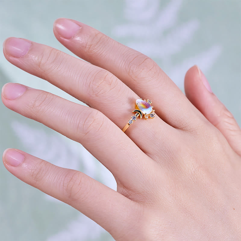 Bague double lune en pierre de lune artificielle taille goutte Olivenorma