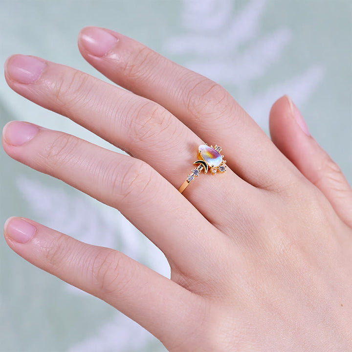 Bague double lune en pierre de lune artificielle taille goutte Olivenorma