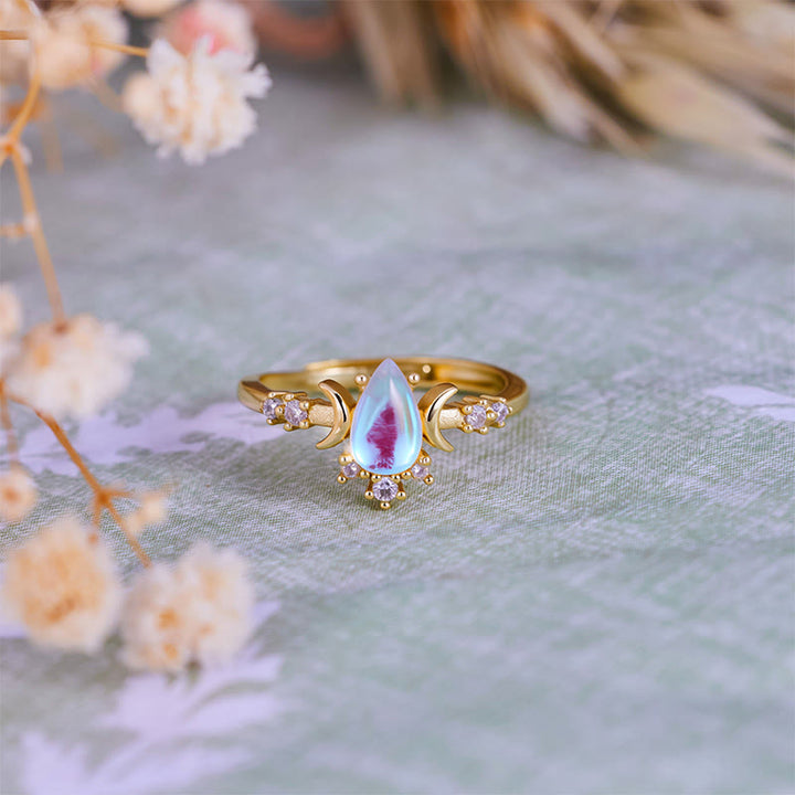 Bague double lune en pierre de lune artificielle taille goutte Olivenorma