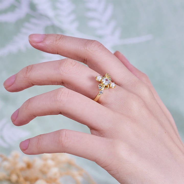 Bague Olivenorma « Compass » en perles d'eau douce blanches et zircones