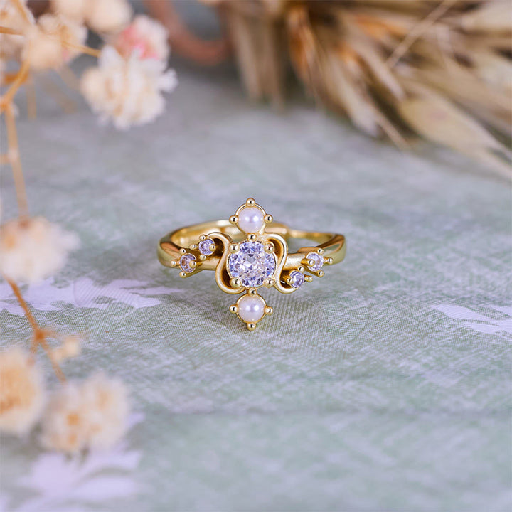 Bague Olivenorma « Compass » en perles d'eau douce blanches et zircones