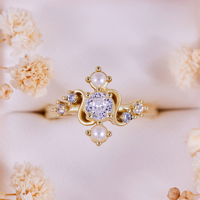 Bague Olivenorma « Compass » en perles d'eau douce blanches et zircones