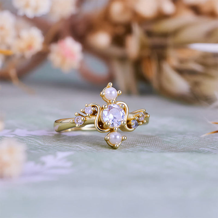 Bague Olivenorma « Compass » en perles d'eau douce blanches et zircones