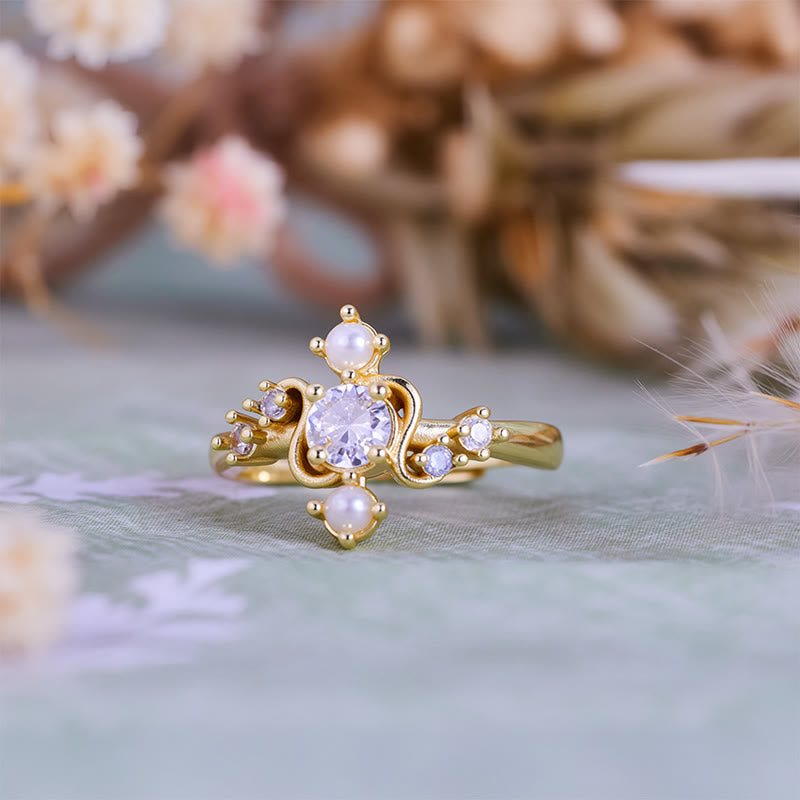 Bague Olivenorma « Compass » en perles d'eau douce blanches et zircones