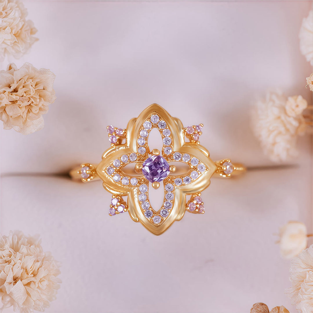 Bague Olivenorma Amethyst Palace au design rétro sculpté