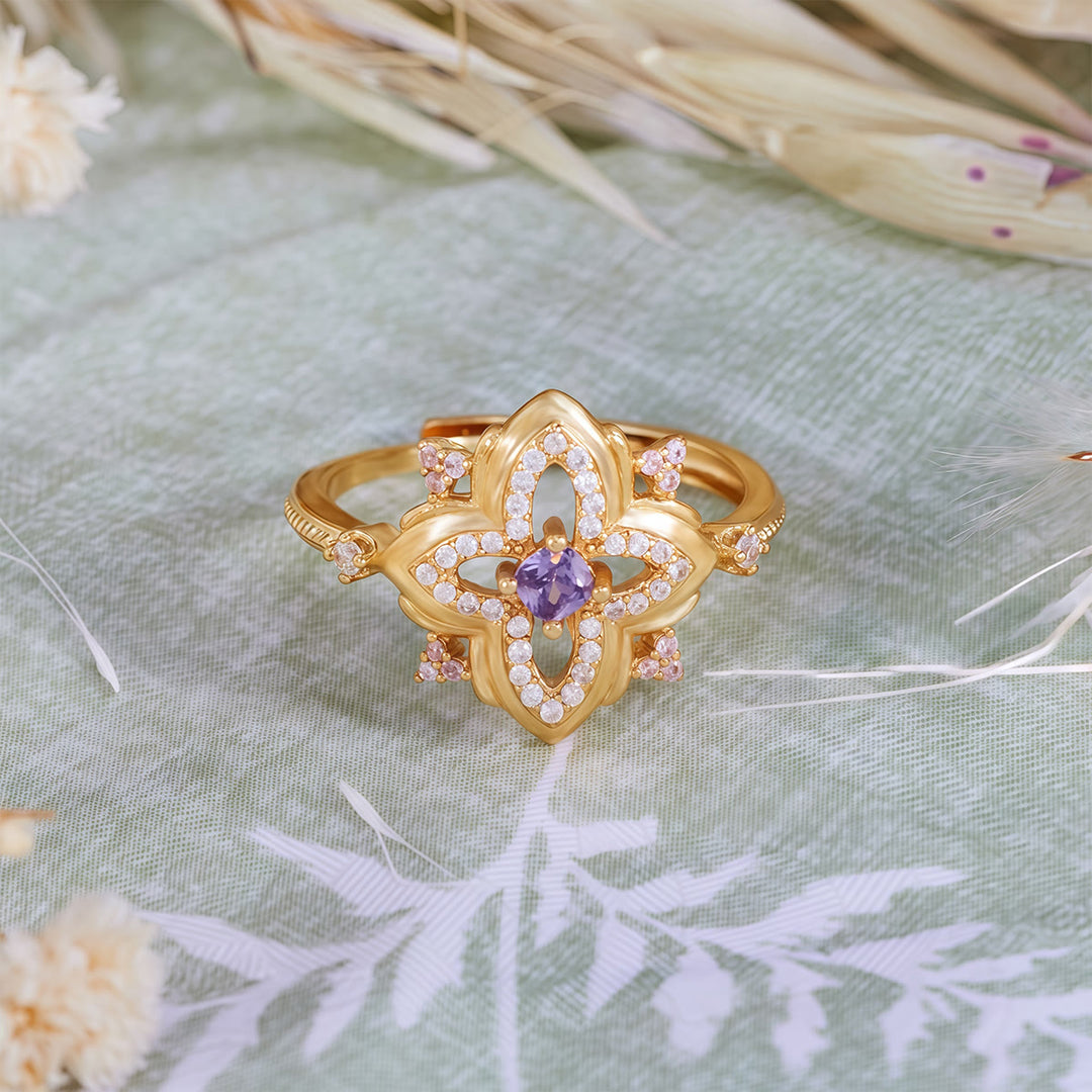 Bague Olivenorma Amethyst Palace au design rétro sculpté