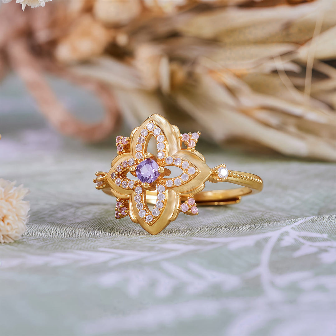 Bague Olivenorma Amethyst Palace au design rétro sculpté