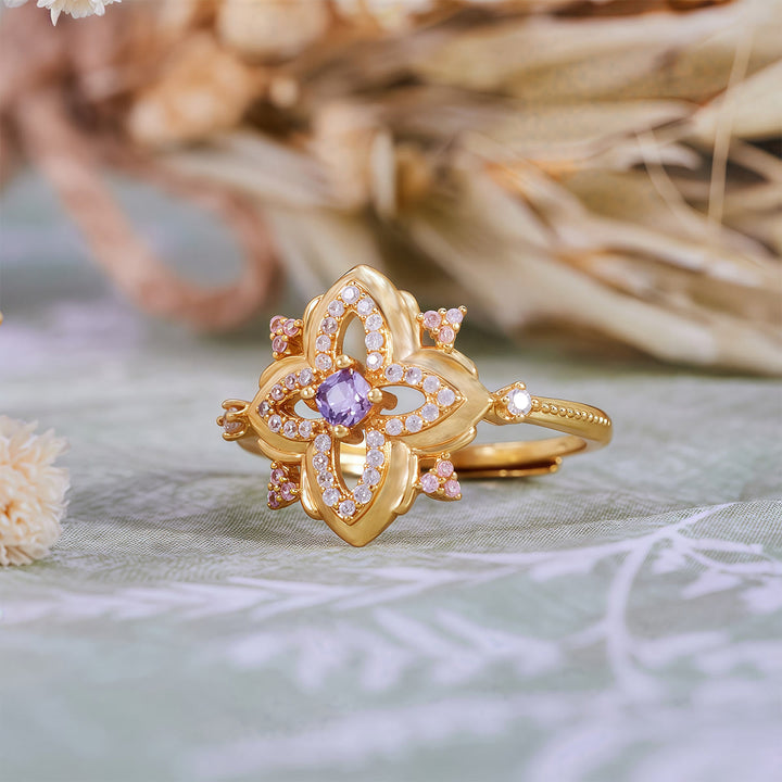 Bague Olivenorma Amethyst Palace au design rétro sculpté