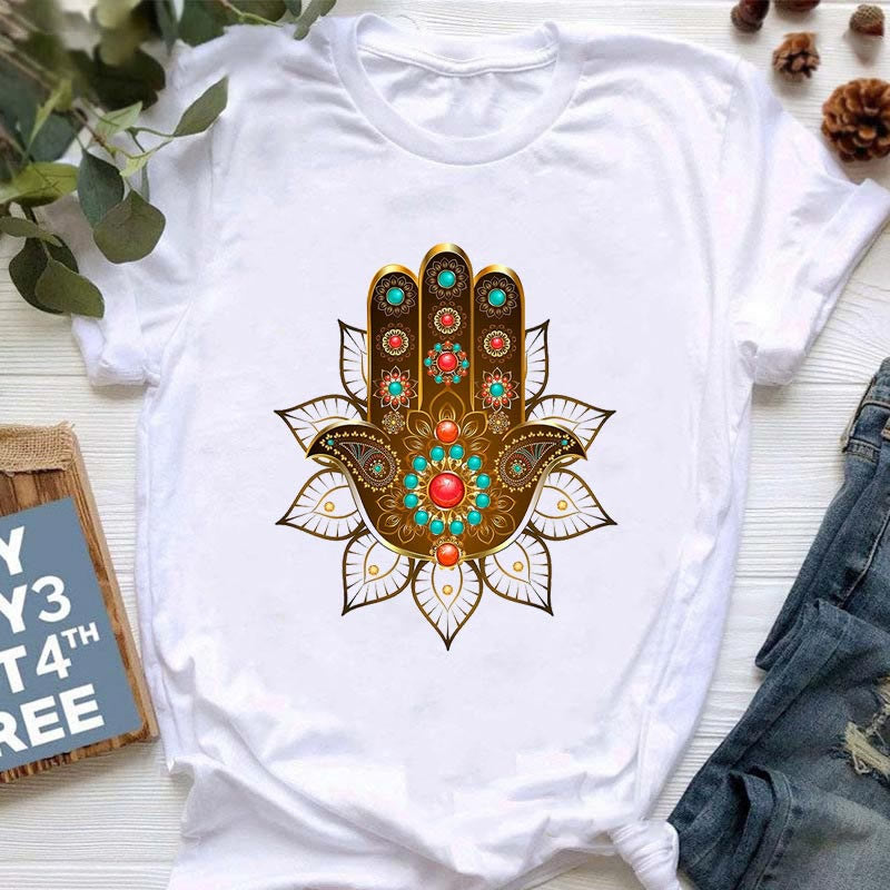 T-shirt imprimé méditation Hamsa Bouddha Lotus Olivenorma