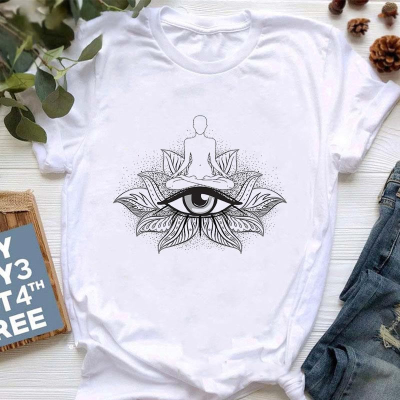 T-shirt imprimé OM avec Bouddha et méditation contre le mauvais œil Olivenorma