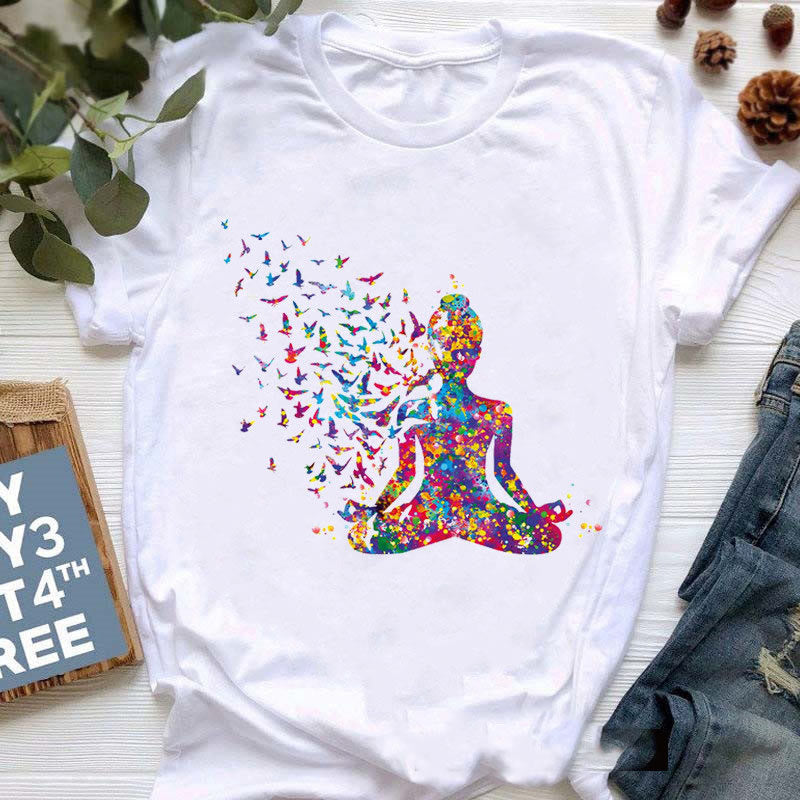 T-shirt imprimé bouddha coloré méditation yoga Olivenorma