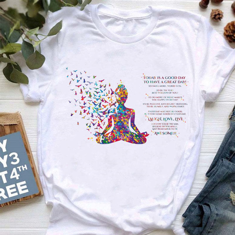 T-shirt imprimé bouddha coloré méditation yoga Olivenorma