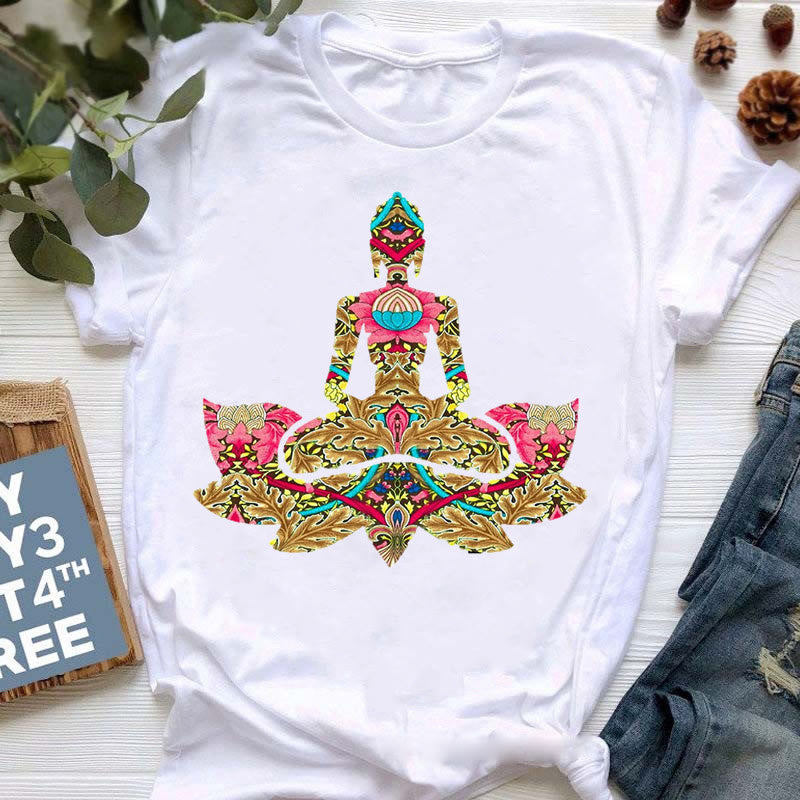 T-shirt imprimé coloré Olivenorma Bouddha Yoga Méditation