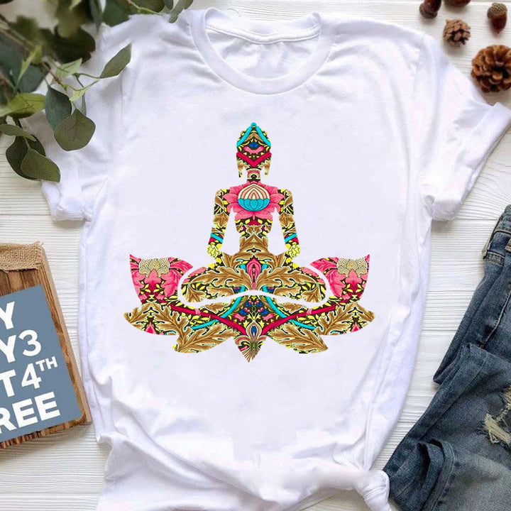 T-shirt imprimé coloré Olivenorma Bouddha Yoga Méditation