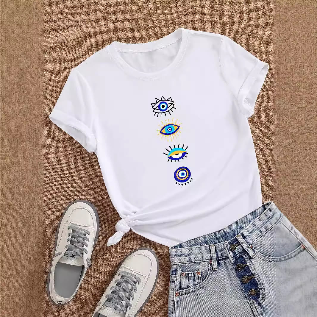 T-shirt blanc imprimé mauvais œil bleu Olivenorma