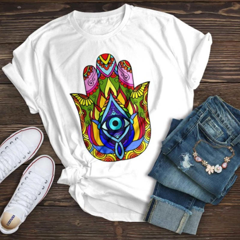 T-shirt Olivenorma en coton imprimé Hamsa Evil Eye