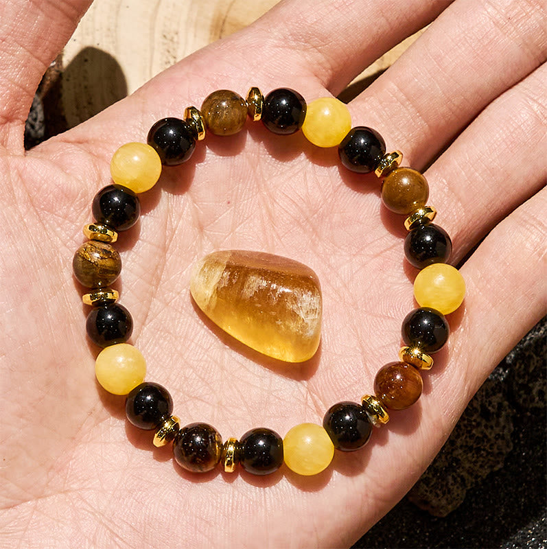 Bracelet de perles d'obsidienne œil de tigre et aventurine jaune Olivenorma