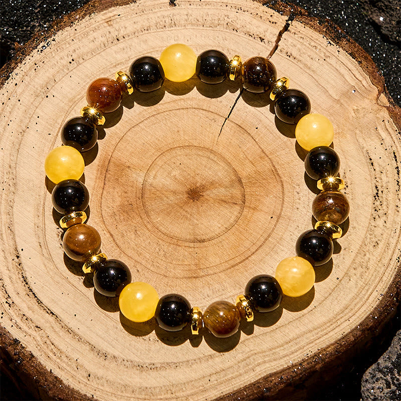 Bracelet de perles d'obsidienne œil de tigre et aventurine jaune Olivenorma