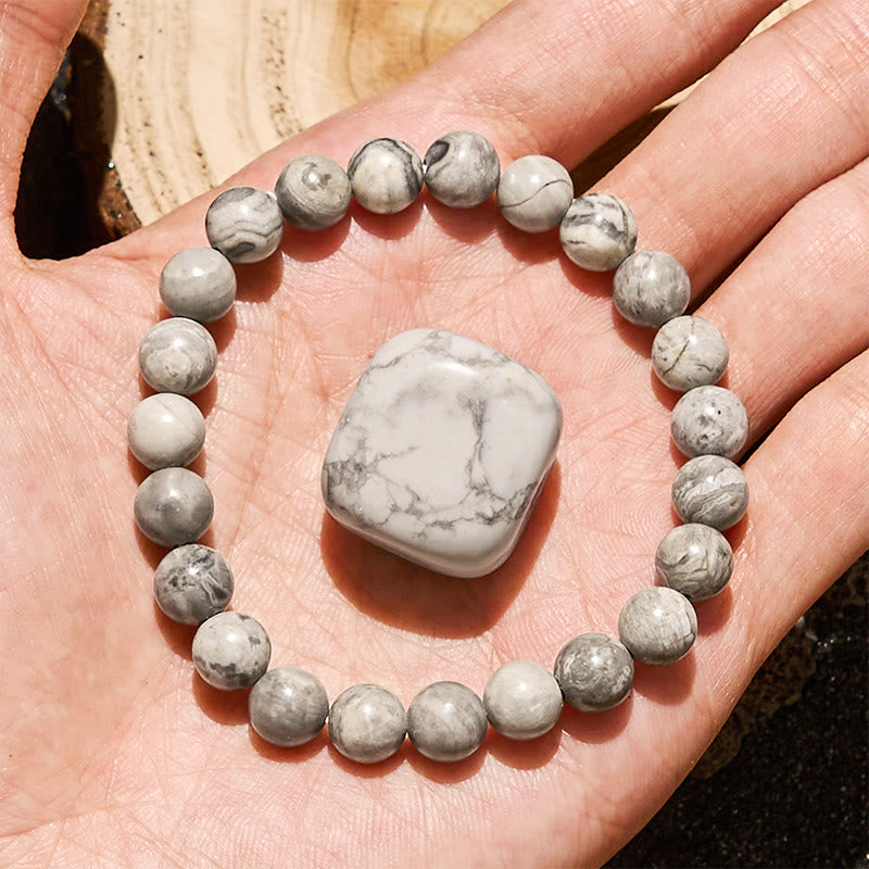 Bracelet Olivenorma en perles de jaspe gris naturel 6/8/10 mm