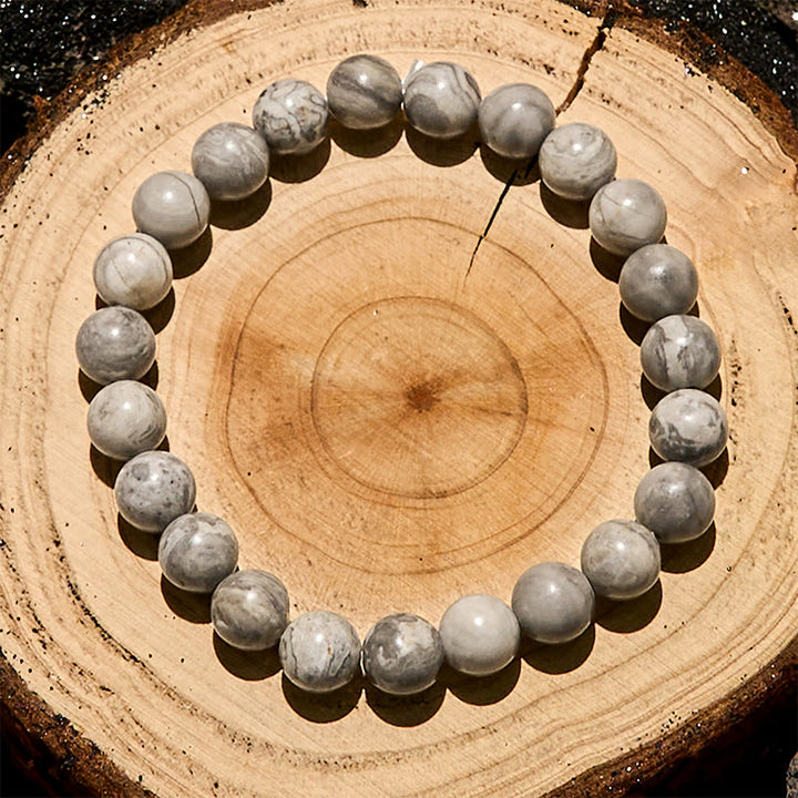 Bracelet Olivenorma en perles de jaspe gris naturel 6/8/10 mm