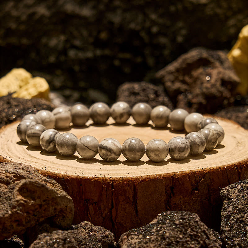 Bracelet Olivenorma en perles de jaspe gris naturel 6/8/10 mm