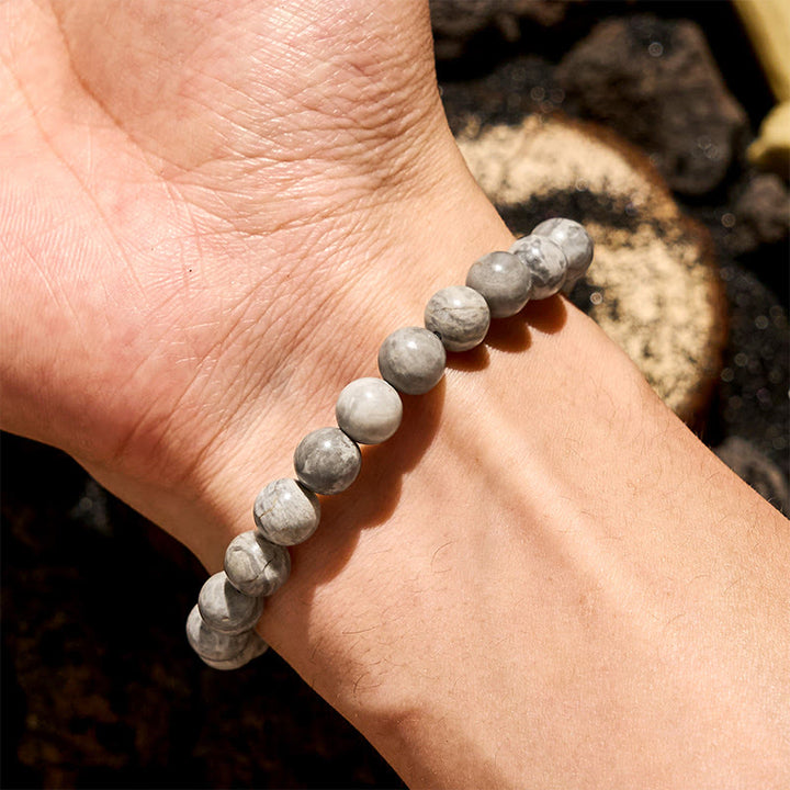 Bracelet Olivenorma en perles de jaspe gris naturel 6/8/10 mm