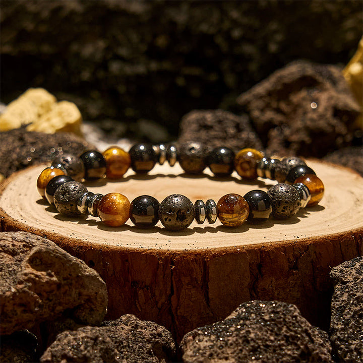 Bracelet de perles en rouleau Olivenorma , œil de tigre, obsidienne et hématite