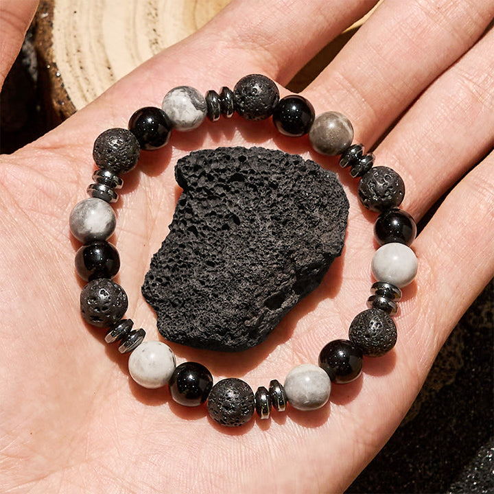 Bracelet de perles en rouleau Olivenorma , œil de tigre, obsidienne et hématite