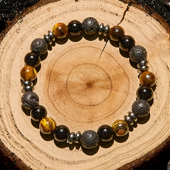 Bracelet de perles en rouleau Olivenorma , œil de tigre, obsidienne et hématite