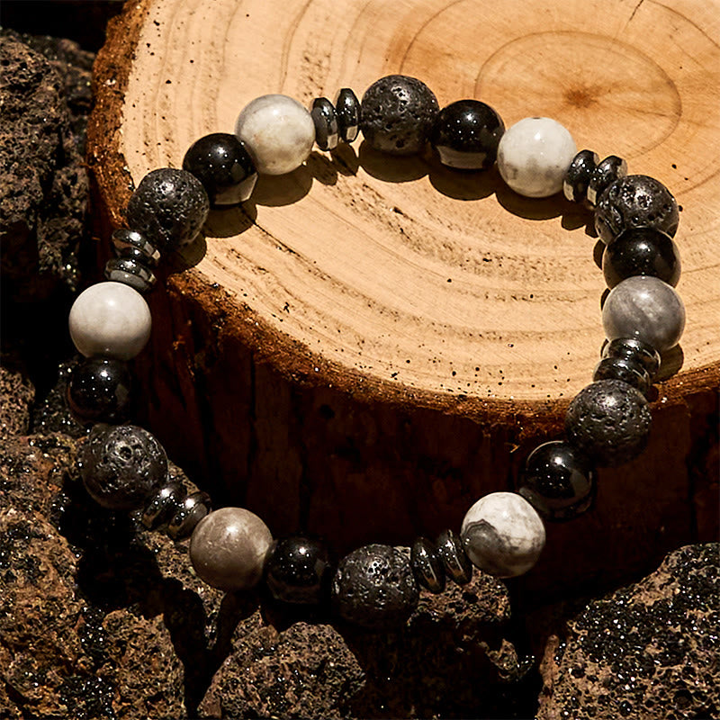 Bracelet de perles en rouleau Olivenorma , œil de tigre, obsidienne et hématite