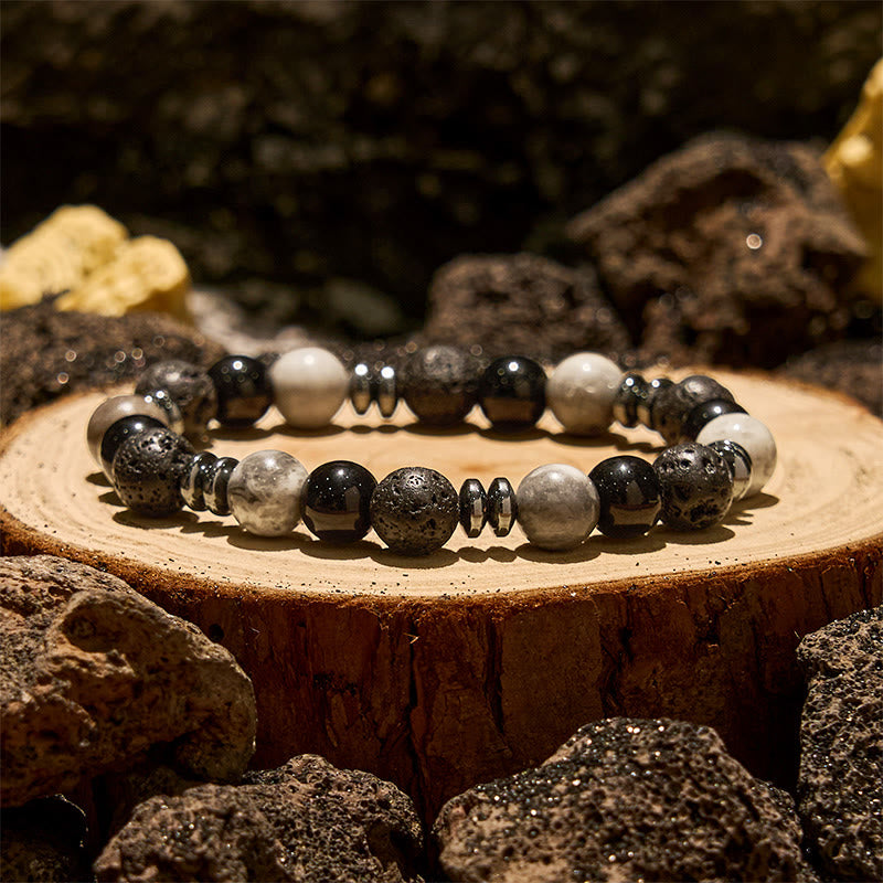 Bracelet de perles en rouleau Olivenorma , œil de tigre, obsidienne et hématite