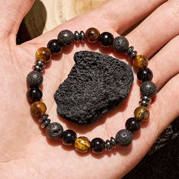 Bracelet de perles en rouleau Olivenorma , œil de tigre, obsidienne et hématite