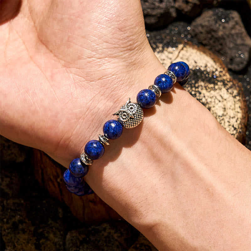Bracelet Olivenorma en perles de hibou en lapis-lazuli naturel de 8 mm