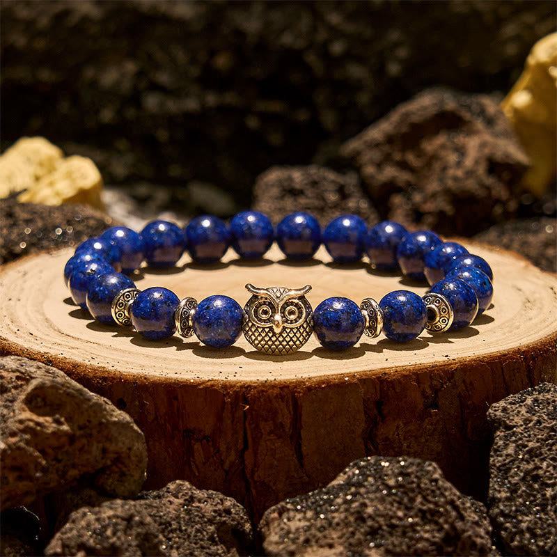 Bracelet Olivenorma en perles de hibou en lapis-lazuli naturel de 8 mm