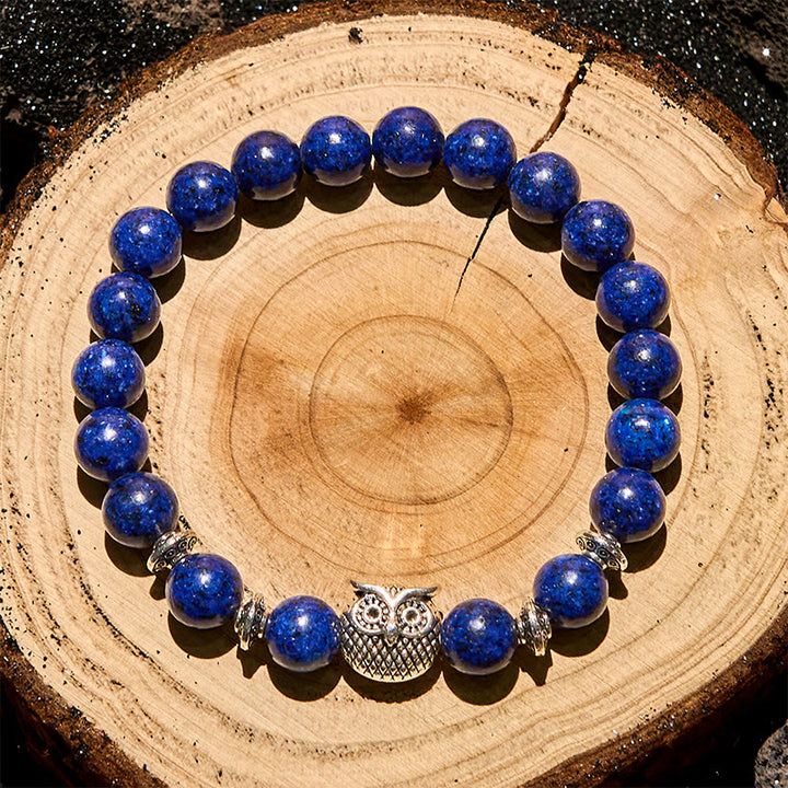 Bracelet Olivenorma en perles de hibou en lapis-lazuli naturel de 8 mm
