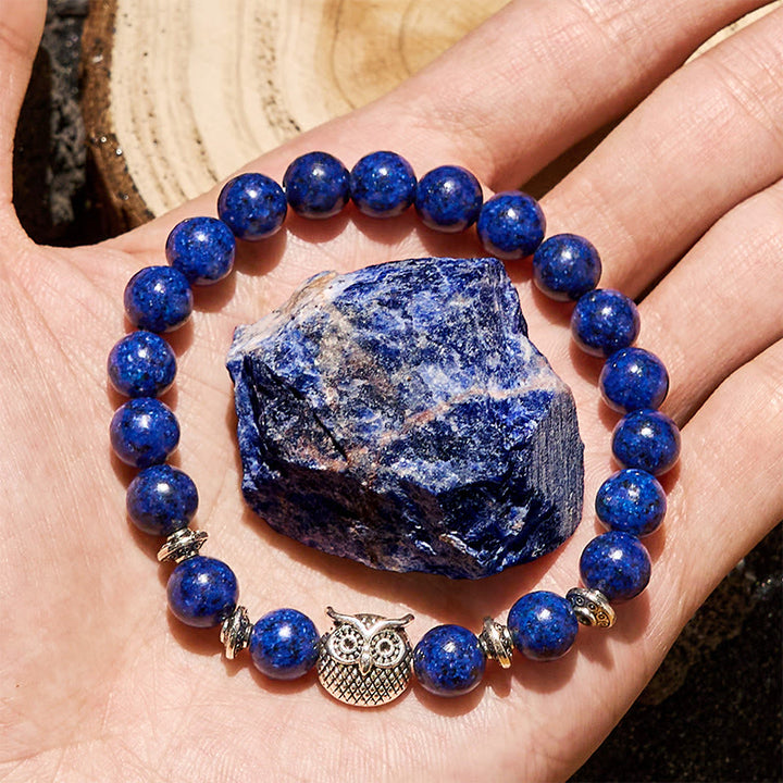 Bracelet Olivenorma en perles de hibou en lapis-lazuli naturel de 8 mm
