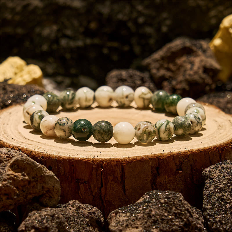 Bracelet Olivenorma en perles d'agate mousse naturelle de 8 mm