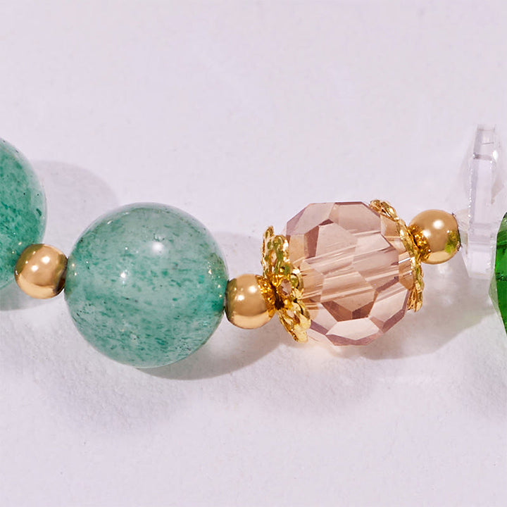 Bracelet pendentif cœur en aventurine verte et verre transparent Olivenorma