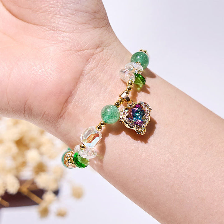 Bracelet pendentif cœur en aventurine verte et verre transparent Olivenorma