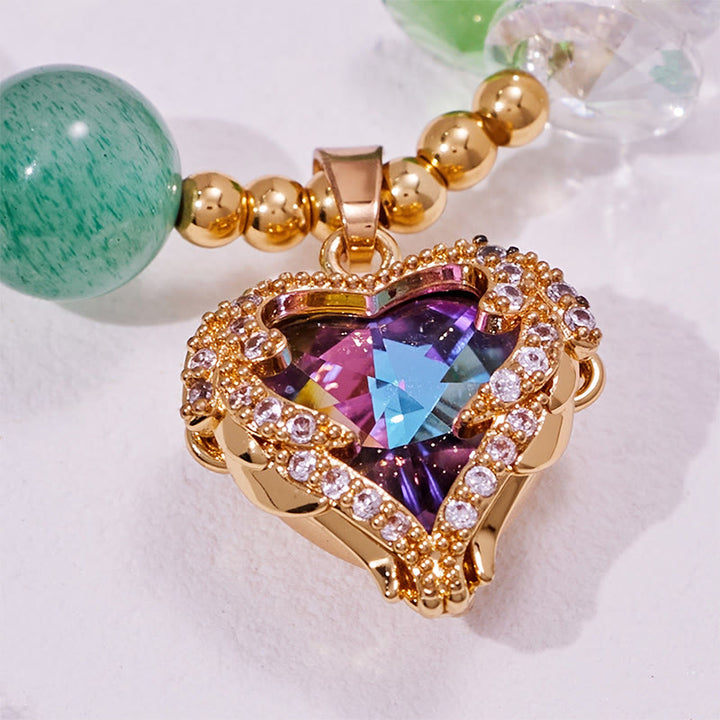 Bracelet pendentif cœur en aventurine verte et verre transparent Olivenorma