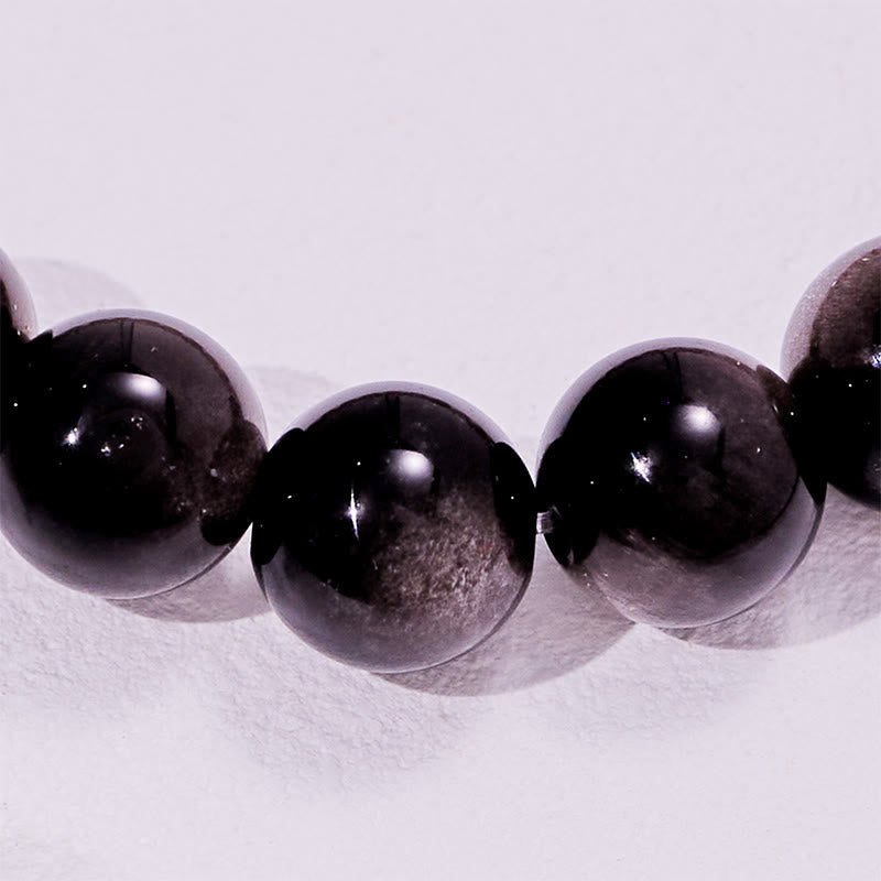 Bracelet de perles en obsidienne argentée et quartz fraise Olivenorma
