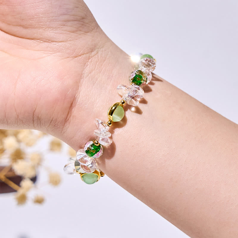 Bracelet de perles émaillées en pierre œil de chat verte Olivenorma