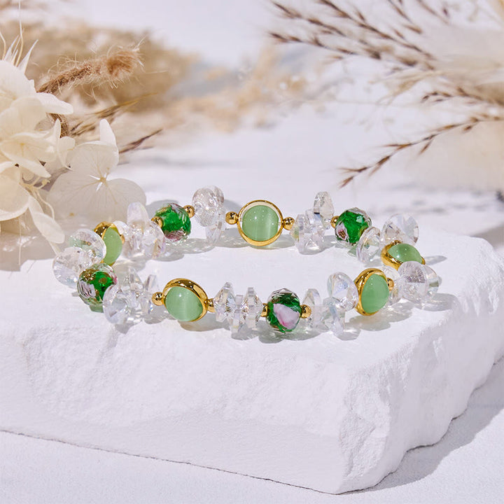 Bracelet de perles émaillées en pierre œil de chat verte Olivenorma